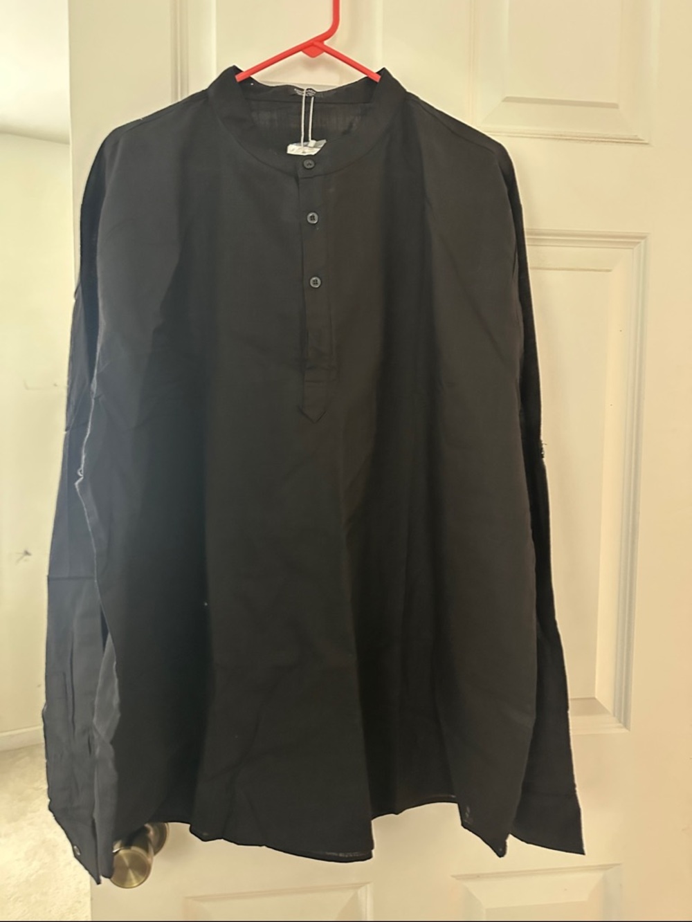Men's Black Mandarin Collar Long-Sleeve Shirt